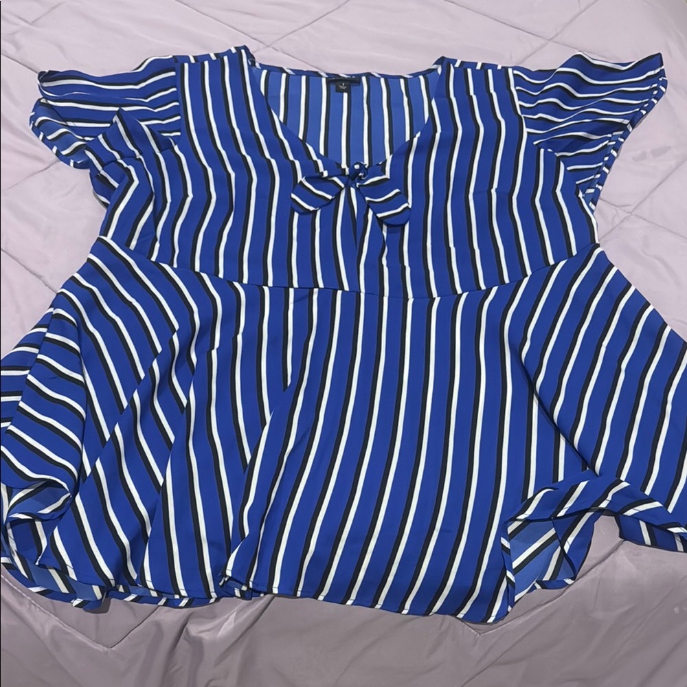 Torrid Blue and White Ruffled Tie Front Blouse